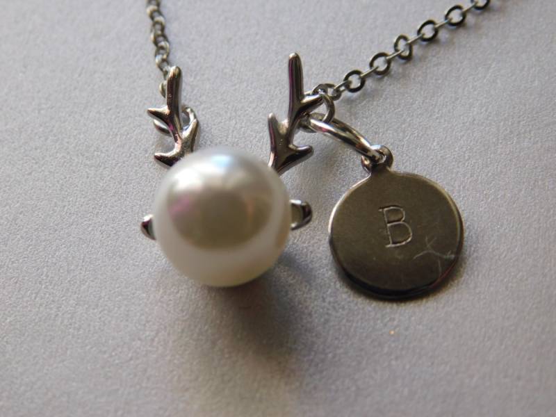 Rentier Silber Perle Tropfen Halskette Weihnachten Schmuck Winter Personalisierte Aus von NoahSiannahBeadMine