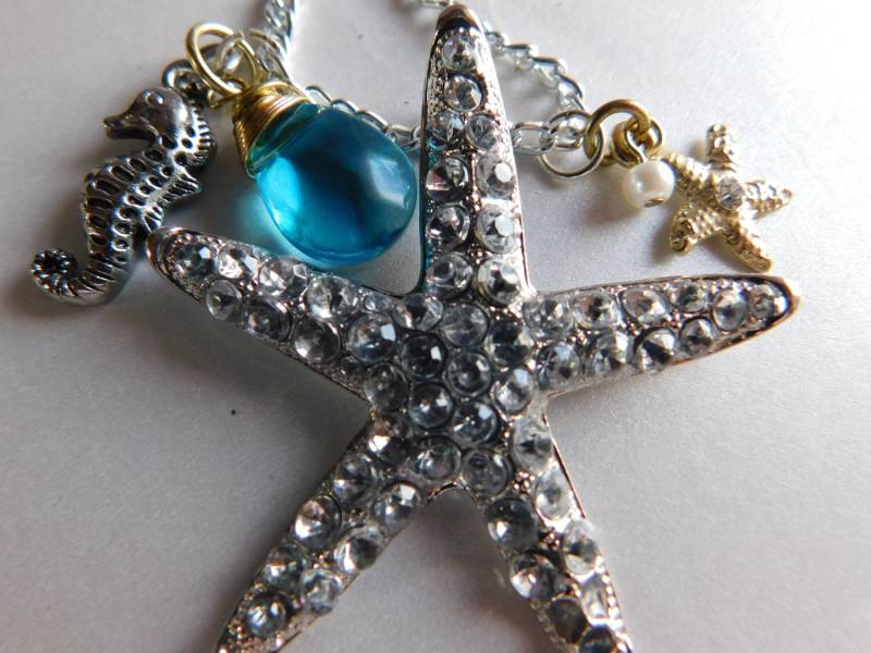 Seestern Halskette Strand Kristall Ocean Schmuck Seepferdchen Glänzend Beach Große Seesterne von NoahSiannahBeadMine