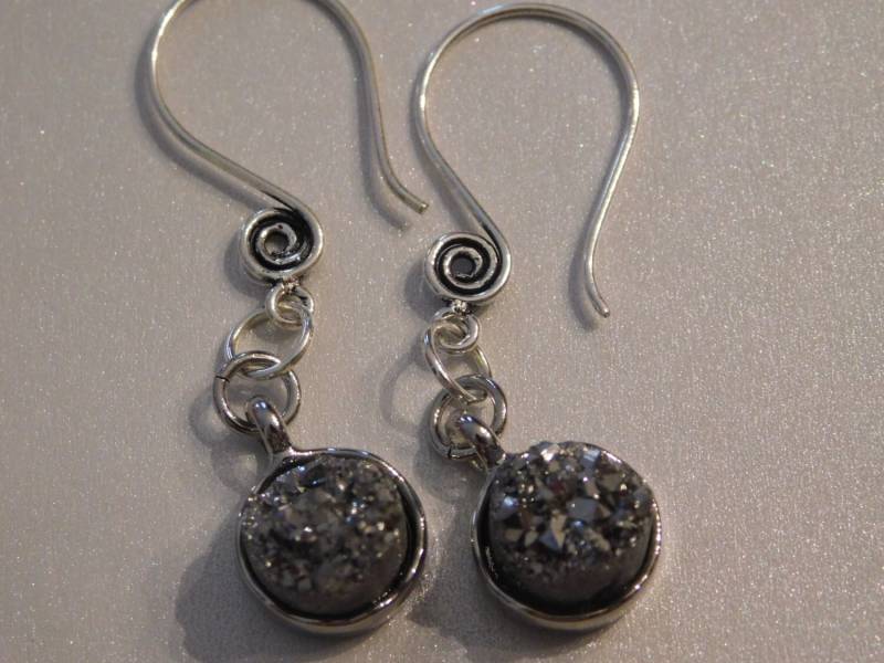 Silber Kristall Roh Geschnitten Druzy Ohrringe Lange Drop Kreis Edel von NoahSiannahBeadMine