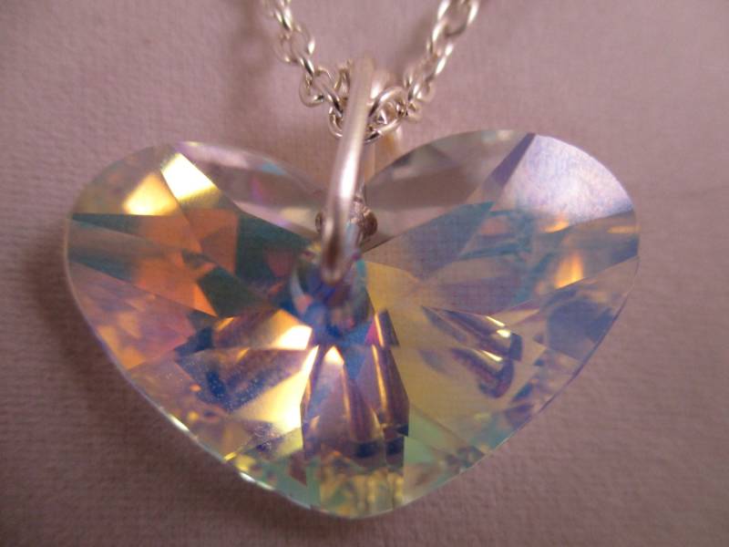 Swarovski Crystal Herz Halskette Silber Aurora Borealis von NoahSiannahBeadMine