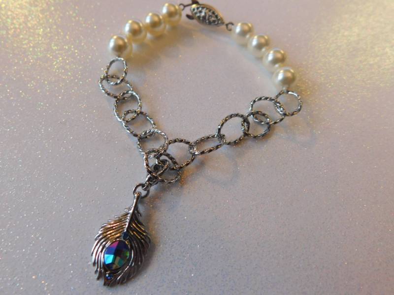 Swarovski Kristall Feder Silber Perle Armband Handgelenk Candy Perlen Schmuck Dangle Armbänder von NoahSiannahBeadMine