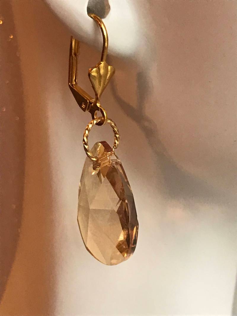 Swarovski Topaz Kristall Facettierte Tropfenohrringe Tear Drop Kristalle Schmuck Golden von NoahSiannahBeadMine