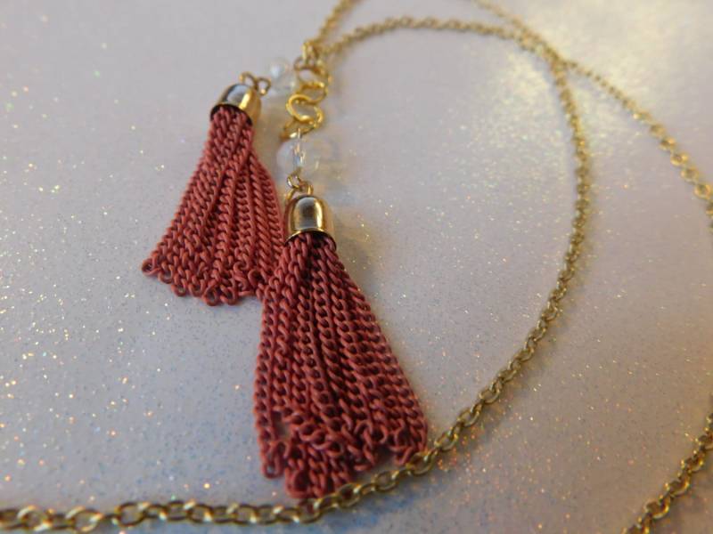 Tassel Halskette Doppelte Quaste Und Kristall Kette Boho-style Fashion Quasten Schichtung von NoahSiannahBeadMine