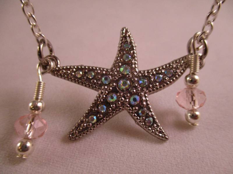 starfish Necklace Silver Beach Halskette Crystal Ocean Tropfen Schmuck von NoahSiannahBeadMine