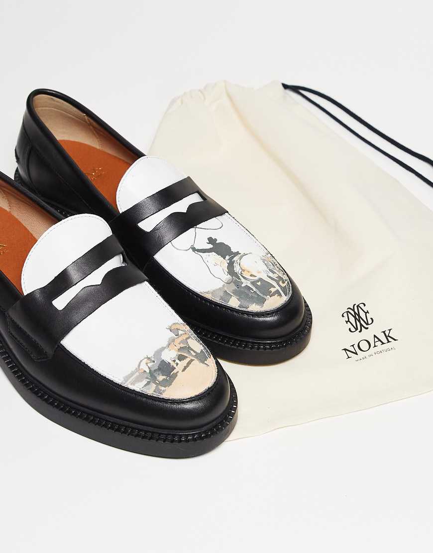 Noak - Made in Portugal - Penny-Loafer aus Leder in Schwarz und Weiß mit Motiv von Noak