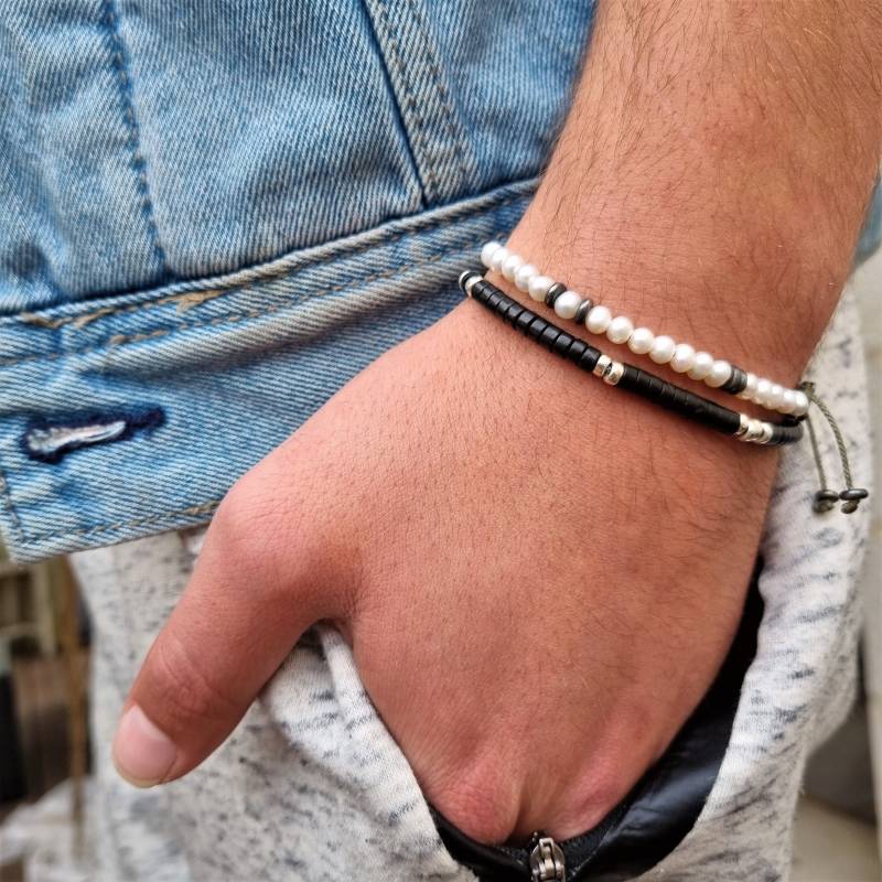 Perlenarmband Mann - Perlenperlen Armband Weiße Wasserperlenperlen Perlen-Bräutigam-Armband Herrenarmband von NoaviJones