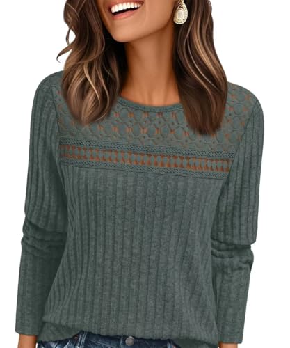 NobSuit Damen Pullover Herbst Strickpullover Häkelpullover Oversize Einfarbiger Elegant Rundhals Dünne Langarm Pulli Weich Knit Sweater Warm Winterpullover Häkel Damenpullover Basisversion von NobSuit