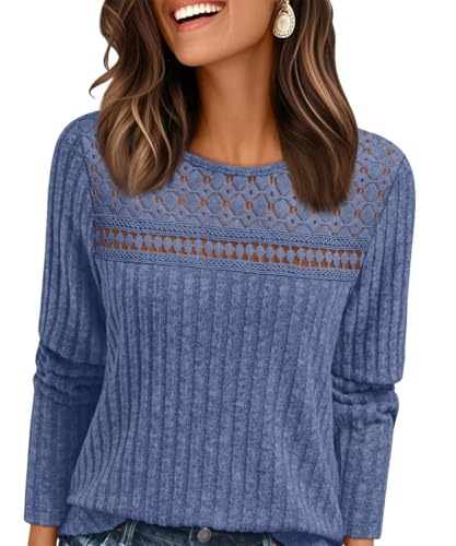 NobSuit Damen Pullover Herbst Strickpullover Häkelpullover Oversize Einfarbiger Elegant Rundhals Dünne Langarm Pulli Weich Knit Sweater Warm Winterpullover Häkel Damenpullover Basisversion von NobSuit