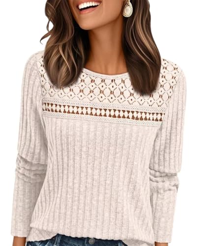 NobSuit Damen Pullover Herbst Strickpullover Häkelpullover Oversize Einfarbiger Elegant Rundhals Dünne Langarm Pulli Weich Knit Sweater Warm Winterpullover Häkel Damenpullover Basisversion von NobSuit