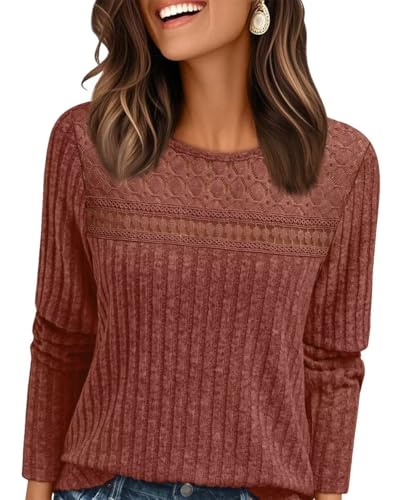 NobSuit Damen Pullover Herbst Strickpullover Häkelpullover Oversize Einfarbiger Elegant Rundhals Dünne Langarm Pulli Weich Knit Sweater Warm Winterpullover Häkel Damenpullover Basisversion von NobSuit