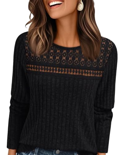 NobSuit Damen Pullover Herbst Strickpullover Häkelpullover Oversize Einfarbiger Elegant Rundhals Dünne Langarm Pulli Weich Knit Sweater Warm Winterpullover Häkel Damenpullover Basisversion von NobSuit