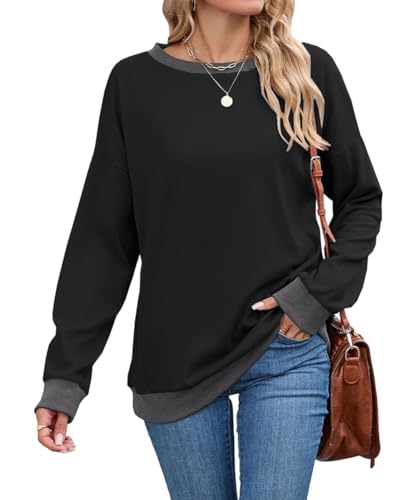 NobSuit Sweatshirt Damen Einfarbiger Langarmshirt Rundhals Damenpullover Baumwolle Oberteile Casual Pullover Essentials Für Frauen Winter T-Shirt Herbstshirt von NobSuit