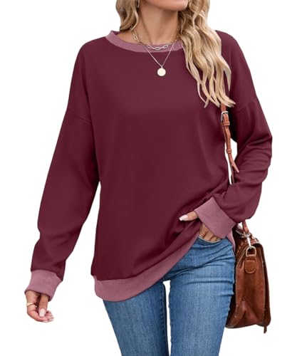 NobSuit Sweatshirt Damen Einfarbiger Langarmshirt Rundhals Damenpullover Baumwolle Oberteile Casual Pullover Essentials Für Frauen Winter T-Shirt Herbstshirt von NobSuit