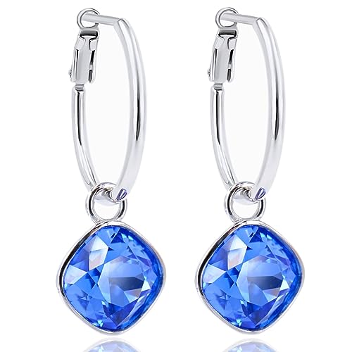 925 Sterling Silberohrringe Creolen Swarovski Kristalle Safir Blau NOBEL SCHMUCK von Nobel