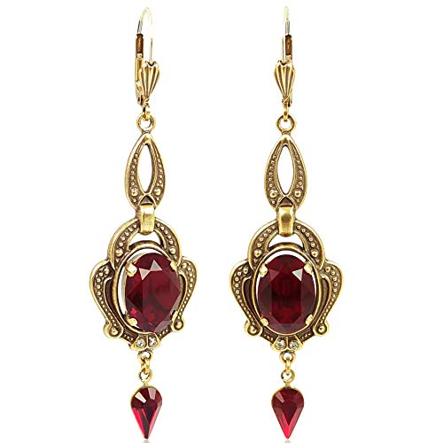 Chandelier Ohrringe Gold Rot Vintage Kristall Damen Ohrhänger Ruby NOBEL SCHMUCK von Nobel