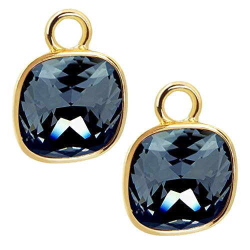 Charm Anhänger 2 Stück Gold 925 Sterling Silber für Creolen Markenkristalle Schwarz NOBEL SCHMUCK von Nobel