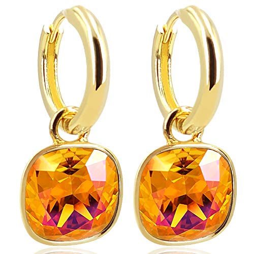 Gold Creolen Charm Anhänger Swarovski Kristalle Ohrringe 925 Sterling Orange NOBEL SCHMUCK von Nobel