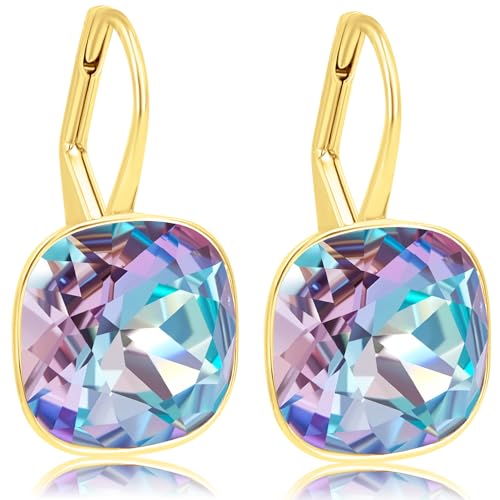 Goldene Ohrringe hängend kurz Marken Kristalle 925 Ohrschmuck NOBEL SCHMUCK von Nobel