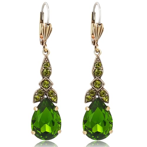 Jugendstil Ohrhänger Gold Grün Crystallized Olivine Kristalle NOBEL SCHMUCK von Nobel