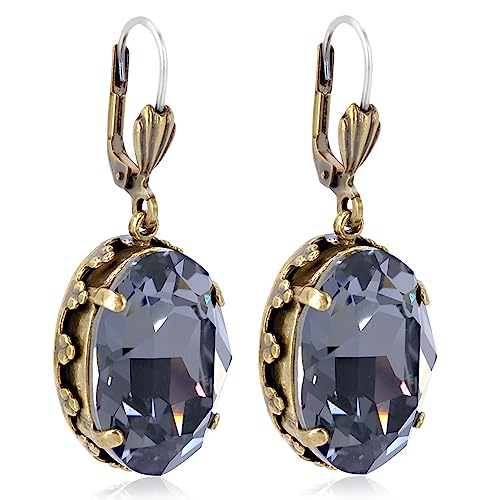 Jugendstil Ohrhänger Gold Marken Kristalle Grau Damen Ohrringe NOBEL SCHMUCK von Nobel