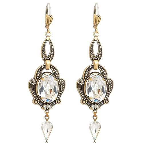 Jugendstil Ohrringe Markenkristallen Gold Chandelier Ohrhänger Goth NOBEL SCHMUCK von Nobel