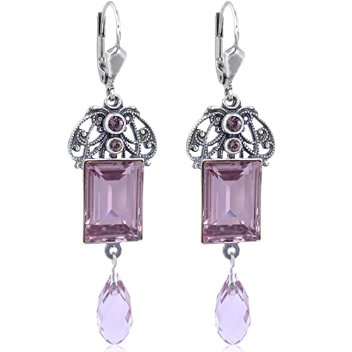 Jugendstil Ohrringe Silber Kristalle Light Amethyst Baguette Schliff Damen Ohrhänger NOBEL SCHMUCK von Nobel