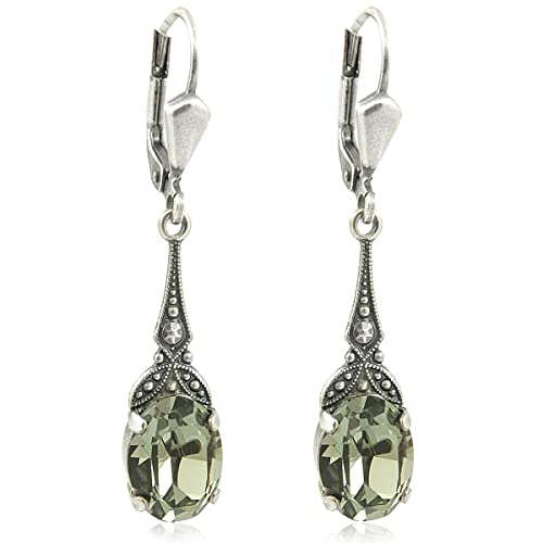 Jugendstil Ohrringe Silber Swarovski Kristalle Black Diamond Grau NOBEL SCHMUCK von Nobel