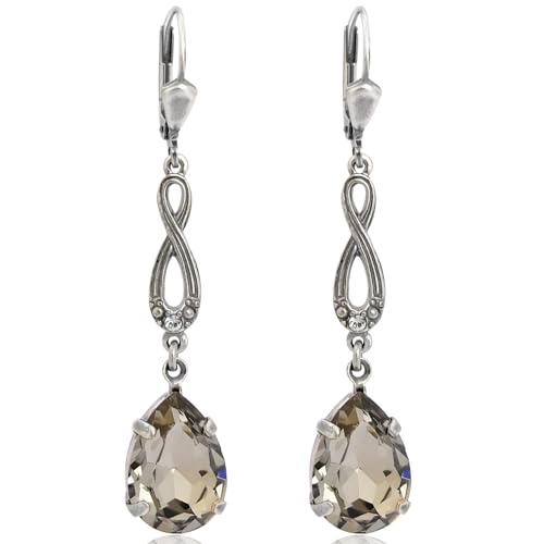 Jugendstil Ohrringe Markenkristalle Silber Ohrhänger Grau-Grün NOBEL SCHMUCK von Nobel