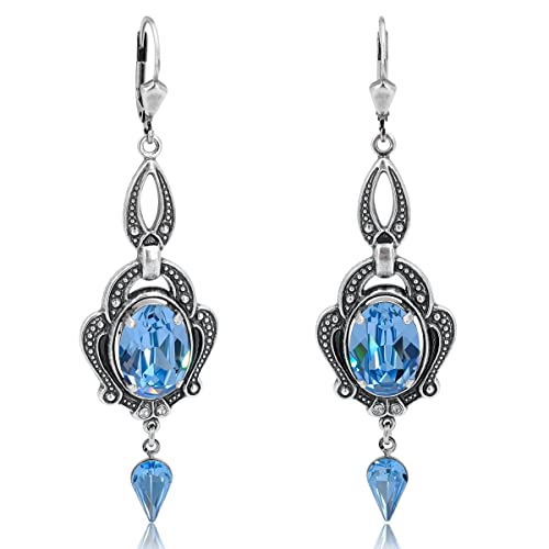 Jugendstil Ohrringe Markenkristalle Aquamarine Silber Chandelier Ohrringe NOBEL SCHMUCK von Nobel