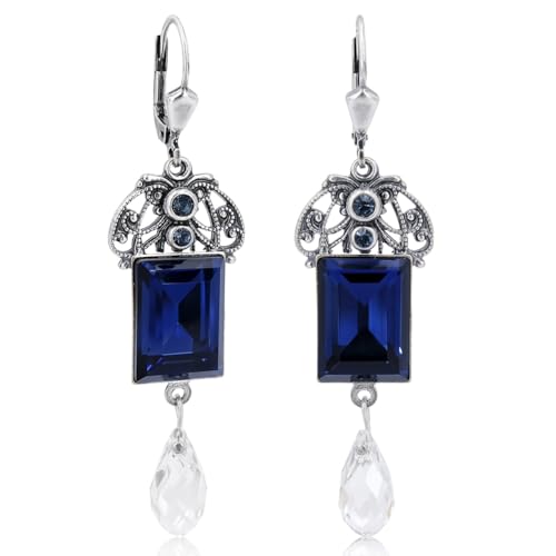 Jugendstil Ohrringe östereichische Kristalle Montana Blau Silber NOBEL SCHMUCK von Nobel