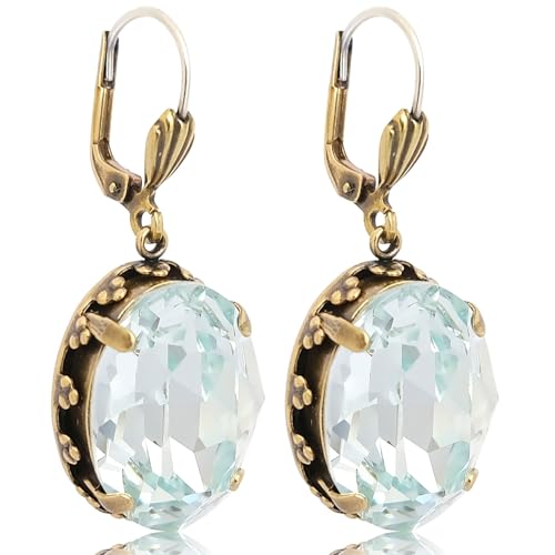 Jugendstil Ohrringe mit Markenkristallen Gold Azore Grün NOBEL SCHMUCK von Nobel