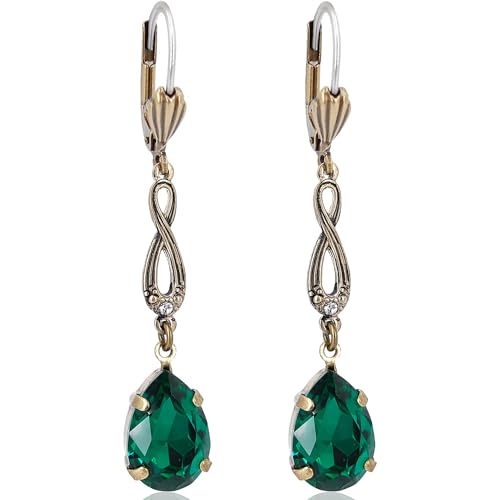 Jugendstil Ohrringe mit Markenkristallen Gold Grün NOBEL SCHMUCK von Nobel