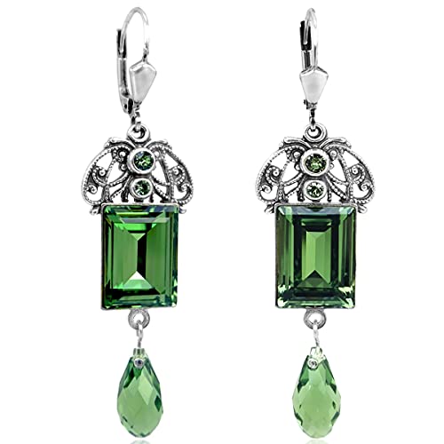 Jugendstil Ohrringe Silber Marken Kristalle Erinite Grün Chandelier Ohrhänger NOBEL SCHMUCK von Nobel