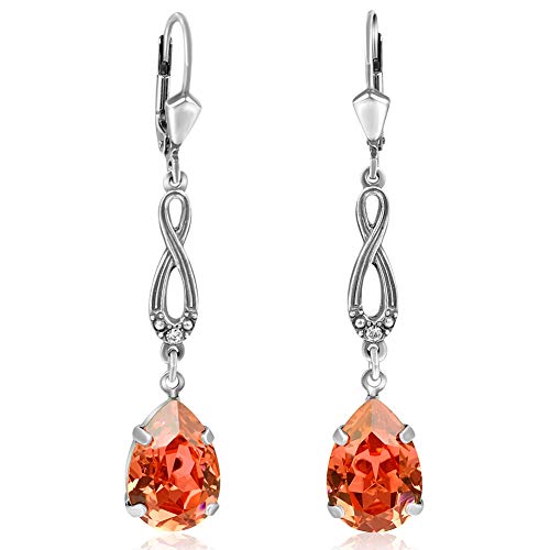 Jugendstil Ohrringe Markenkristalle Ohrhänger Silber Rosa Padparadscha NOBEL SCHMUCK von Nobel