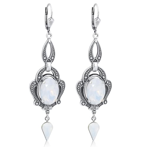 Jugendstil Ohrringe mit Markenkristallen Silber-Ohrhänger White Opal NOBEL SCHMUCK von Nobel