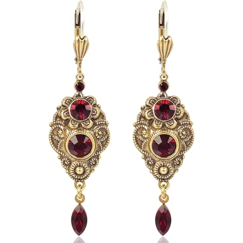 NOBEL SCHMUCK Goldene Ohrhänger romantisch verspielt Ohrringe mit roten Steinen NOBEL SCHMUCK Goldene Ohrhänger romantisch verspielt Ohrringe mit roten Steinen von Nobel
