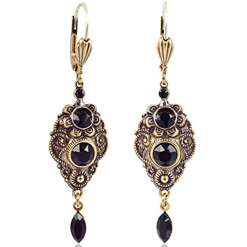 NOBEL SCHMUCK Goldene Ohrhänger romantisch verspielt schwarze Steine NOBEL SCHMUCK Goldene Ohrhänger romantisch verspielt schwarze Steine von Nobel