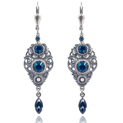 NOBEL SCHMUCK Jugendstil Ohrringe Blau mit Markenkristallen Silber von Nobel