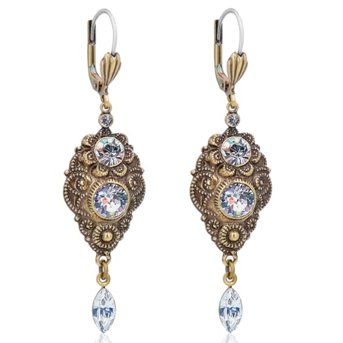 NOBEL SCHMUCK Jugendstil Ohrringe mit Markenkristallen Gold Crystal von Nobel