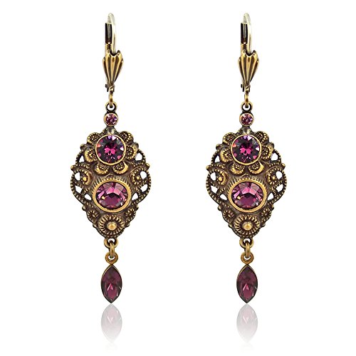 NOBEL SCHMUCK Jugendstil Ohrringe mit Markenkristallen Lila Antik Gold Amethyst von Nobel
