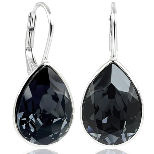 925 Silber Ohrringe Schwarz kurze Silber-Ohrhänger Tropfen Markenkristalle NOBEL SCHMUCK 925 Silber Ohrringe Schwarz kurze Silber-Ohrhänger Tropfen Markenkristalle NOBEL SCHMUCK von Nobel