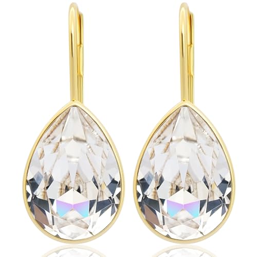 NOBEL SCHMUCK Ohrringe 925 Sterling Silber Gold Kristall Klappverschluss Ohrhänger von Nobel