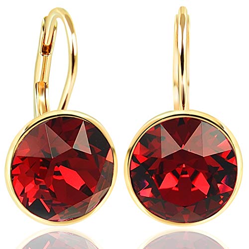 NOBEL SCHMUCK Ohrringe Gold Rot mit Markenkristallen 925 Sterling - schlicht modern von Nobel