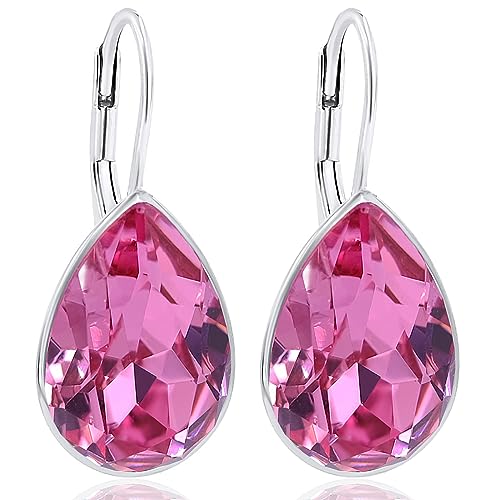 Nobel Schmuck Ohrringe kurze Ohrhänger Rosé Swarovski Kristall 925 Sterling Silber Tropfenschliff Silberschmuck Damen Ohrringe von Nobel