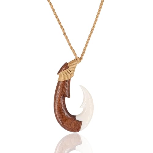 Nobel Surferkette Hei Matau Horn Holz Drachenfisch Haken Rockabilly Hawaii-Kette von Nobel