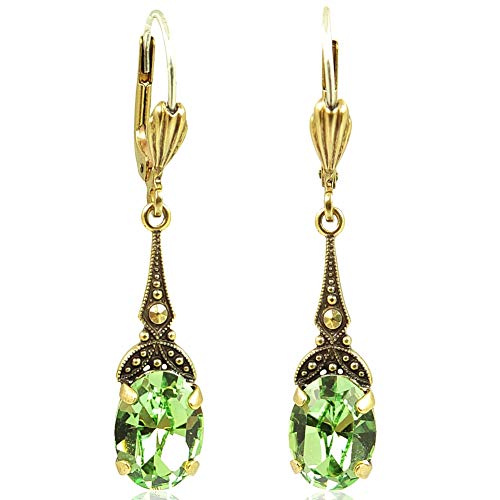 Ohrhänger Gold Jugendstil Kristalle Peridot Hellgrün NOBEL SCHMUCK von Nobel