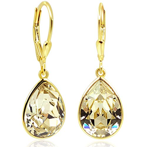 Ohrringe 925 Silber Gold Silk Tropfen Swarovski Kristalle Klappverschluss Ohrhänger NOBEL SCHMUCK von Nobel