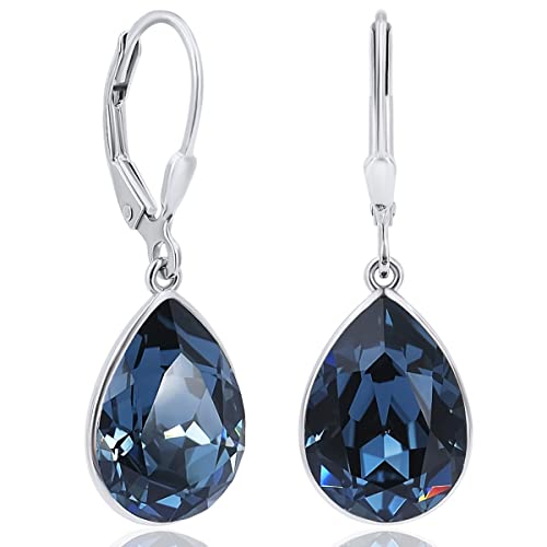 Ohrringe Blau 925 Silber Markenkristallen Tropfen Damen Ohrhänger Silber baumeln NOBEL SCHMUCK von Nobel