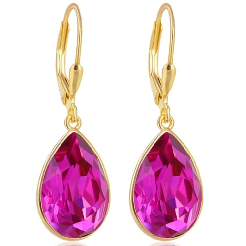 Ohrringe Silber 925 Kristalle Tropfen Fuchsia Pink 18 kt vergoldet NOBEL SCHMUCK von Nobel