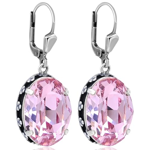 Ohrringe Silber Rosa Jugendstil Kristalle Kristalle aus Österreich Ohrhänger Silber NOBEL SCHMUCK von Nobel
